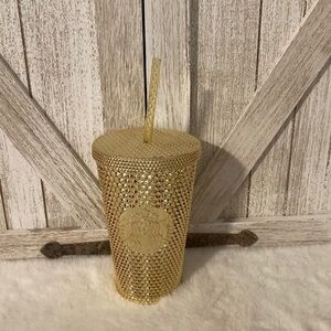 COPY - Starbucks 2022 Christmas Studded Metallic Gold Tumbler